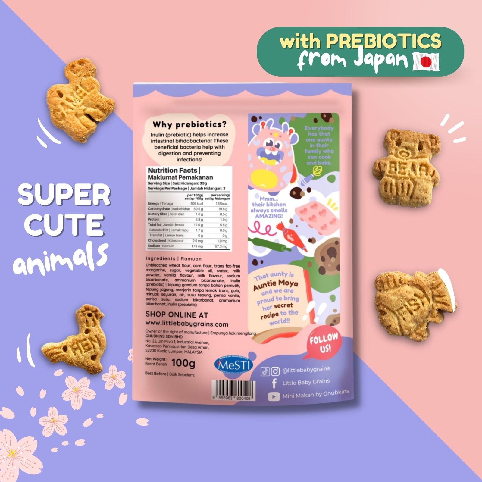 Prebiotic Kids Cookies 100g - 2 flavours (12 months till adult)