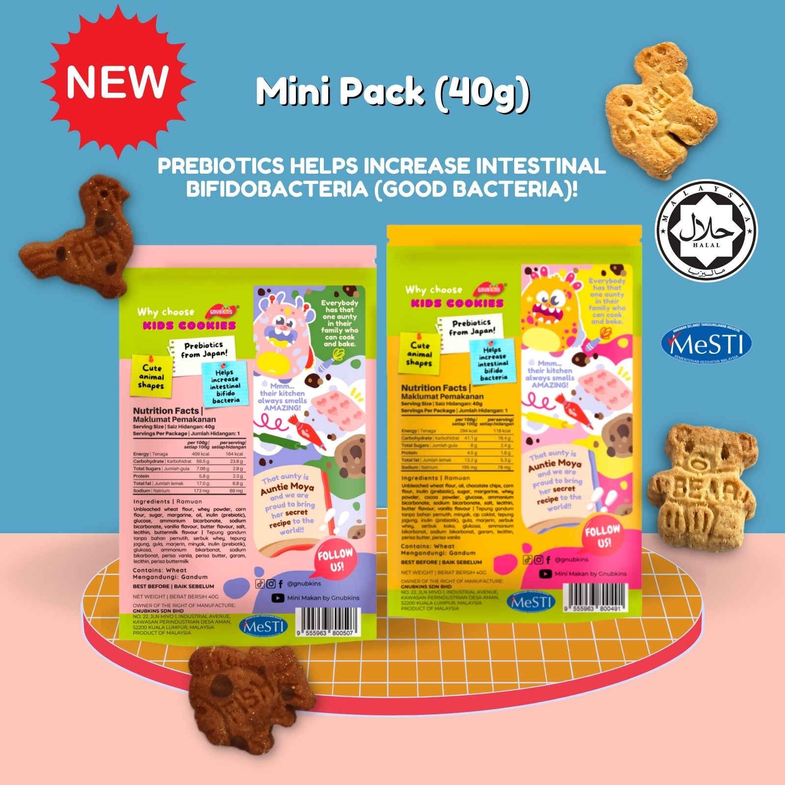 Mini Pack Prebiotic Kids Cookies 40g - 2 flavours (12 months till adult)